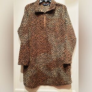 Lands’ End Women’s Fleece leopard print dress, Size Petite large